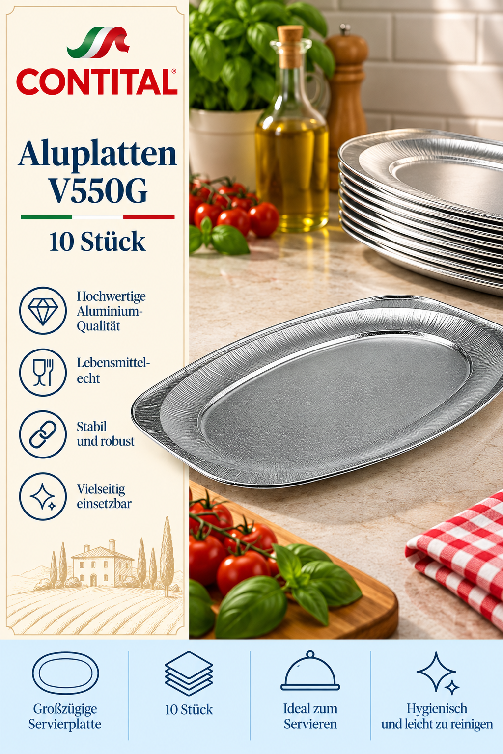Aluminium, Teller, Teller-Set, V550G, 10 Stück