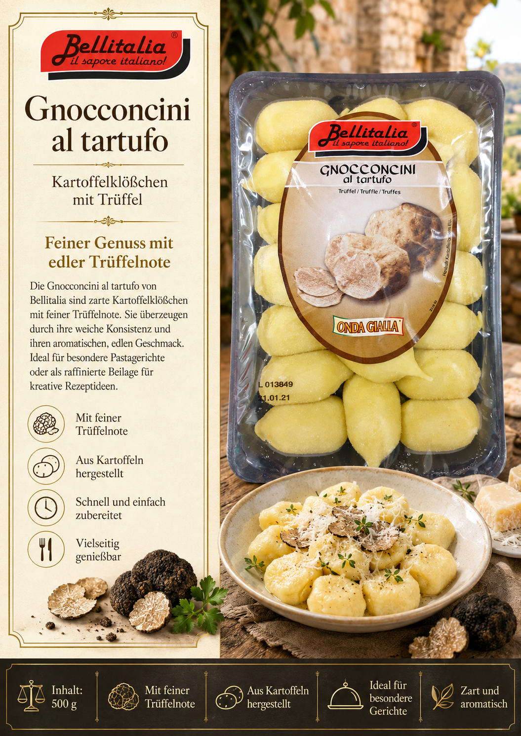 Gnocchi, Kartoffelklößchen, Trüffel, Trüffelgnocchi, Pasta-Gericht