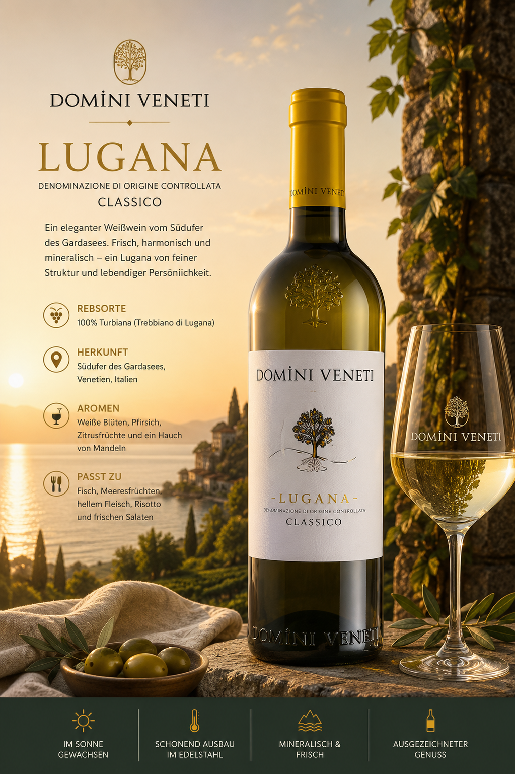 Weißwein, Lugana, Flasche, Weinglas, Etikett