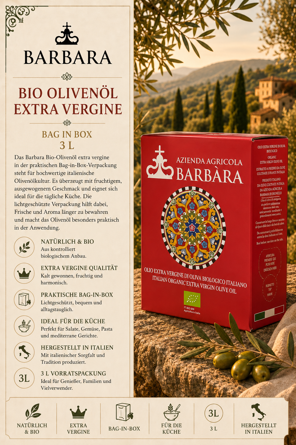 olivenöl, extra vergine, 3 L, bag-in-box, italienische olivenöl