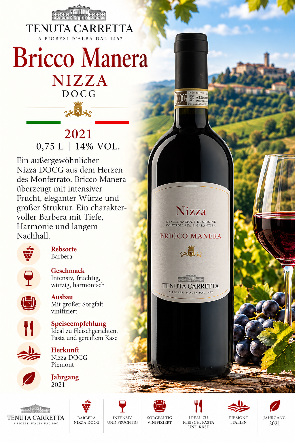 Wein, Rotwein?, Nizza DOCG, Bricco Manera, Flasche