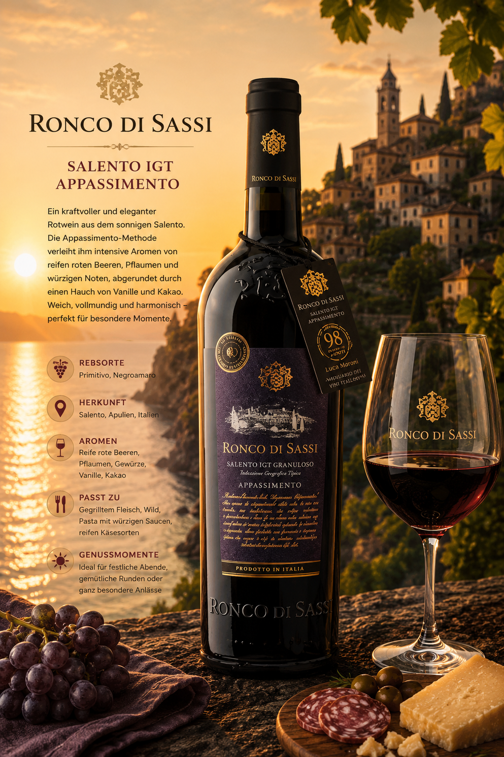 Rotwein, Flasche, Etikett, Glaswein, Italien