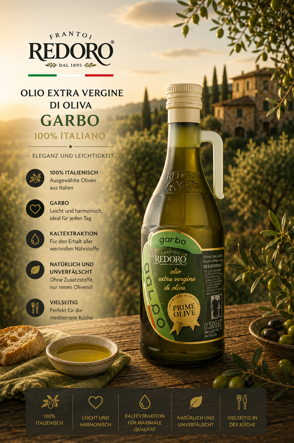 Olivenöl, Garbo, Extra Vergine, Italienisch, Oliven
