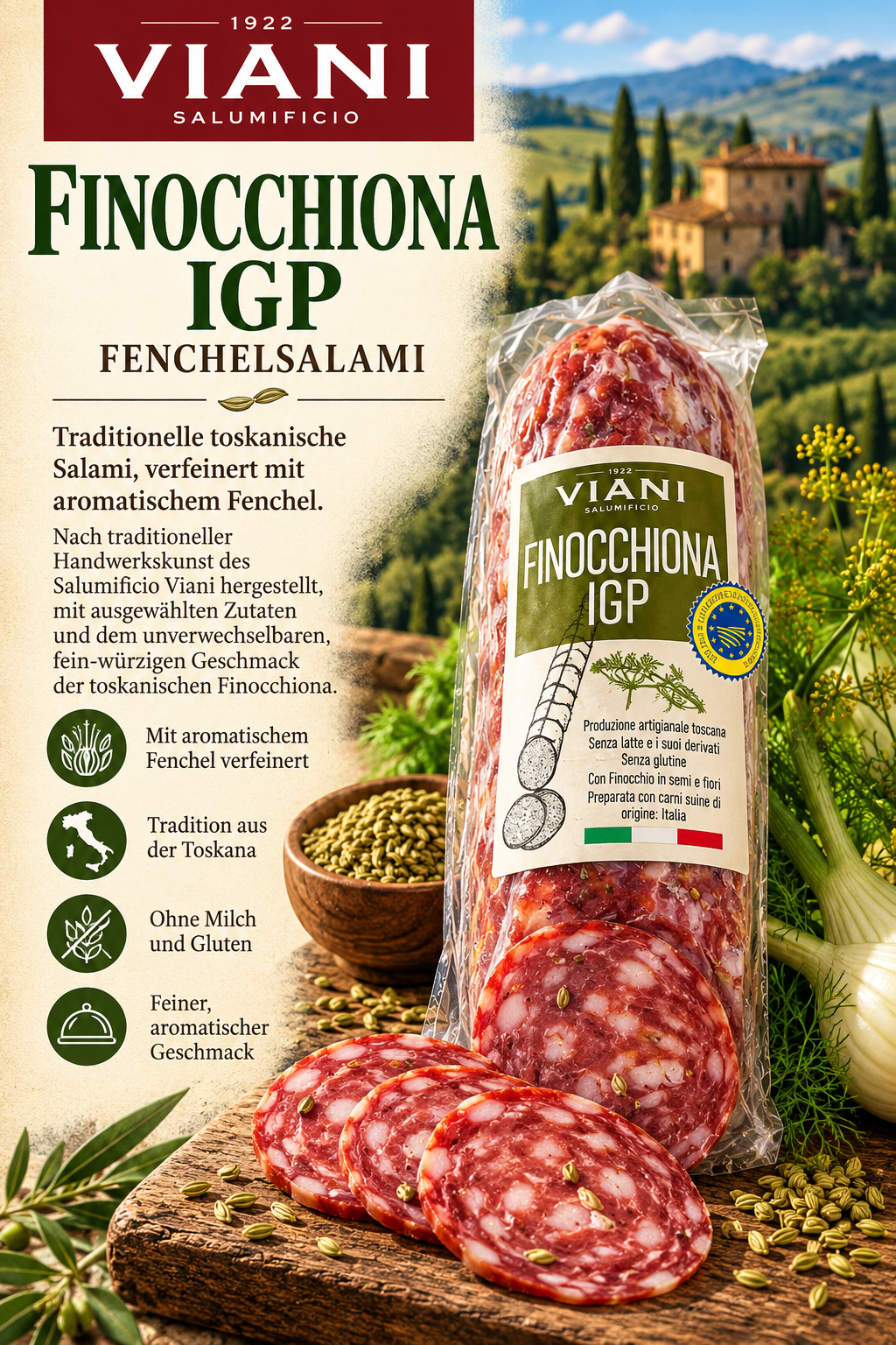 Salami, Finocchiona, IGP, Trockenware, Fleischeinlage