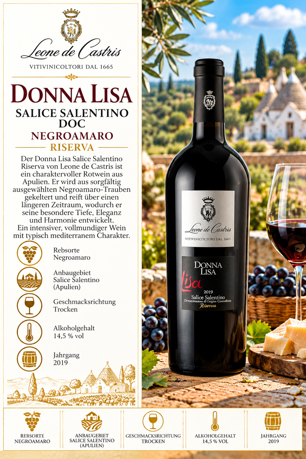 Wein, Rotwein, Negroamaro, Salice Salentino, Riserva