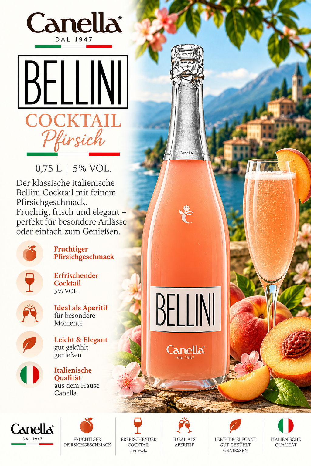 Cocktail, Pfirsich, Flasche, Samtig, Italienische Qualität