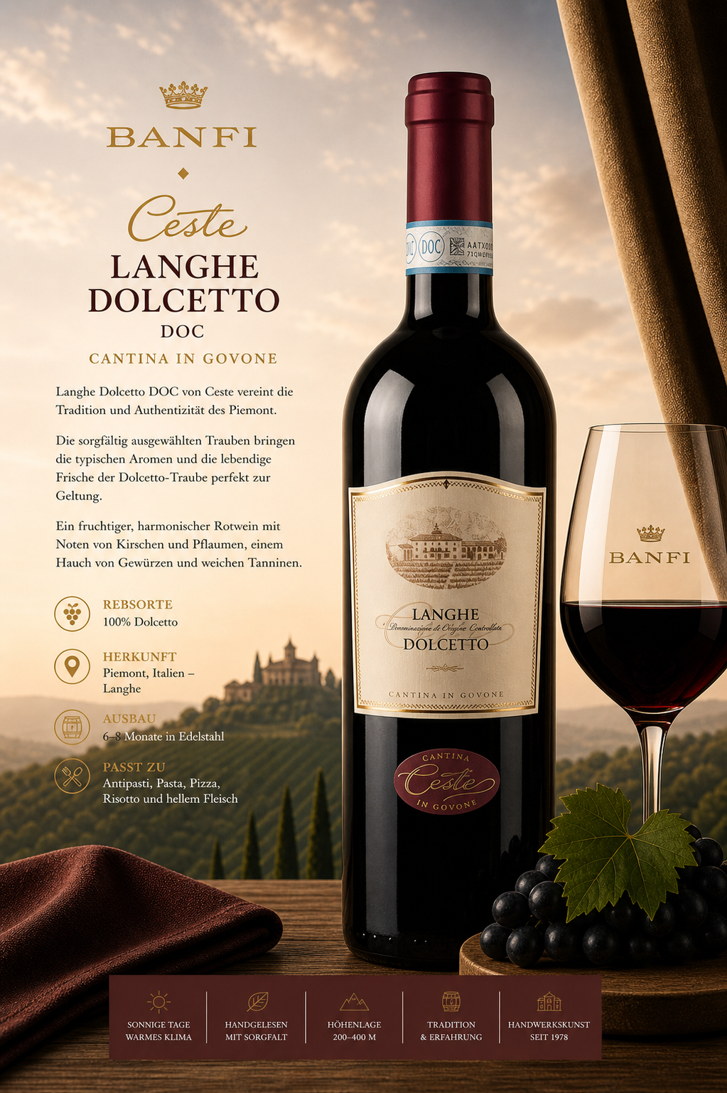 Wein, Rotwein, Dolcetto, Flasche, Glas