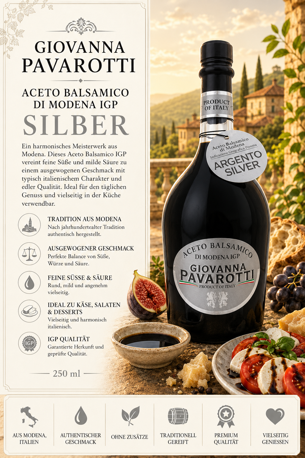 Aceto Balsamico, Silber, Modena, Flasche, IGP