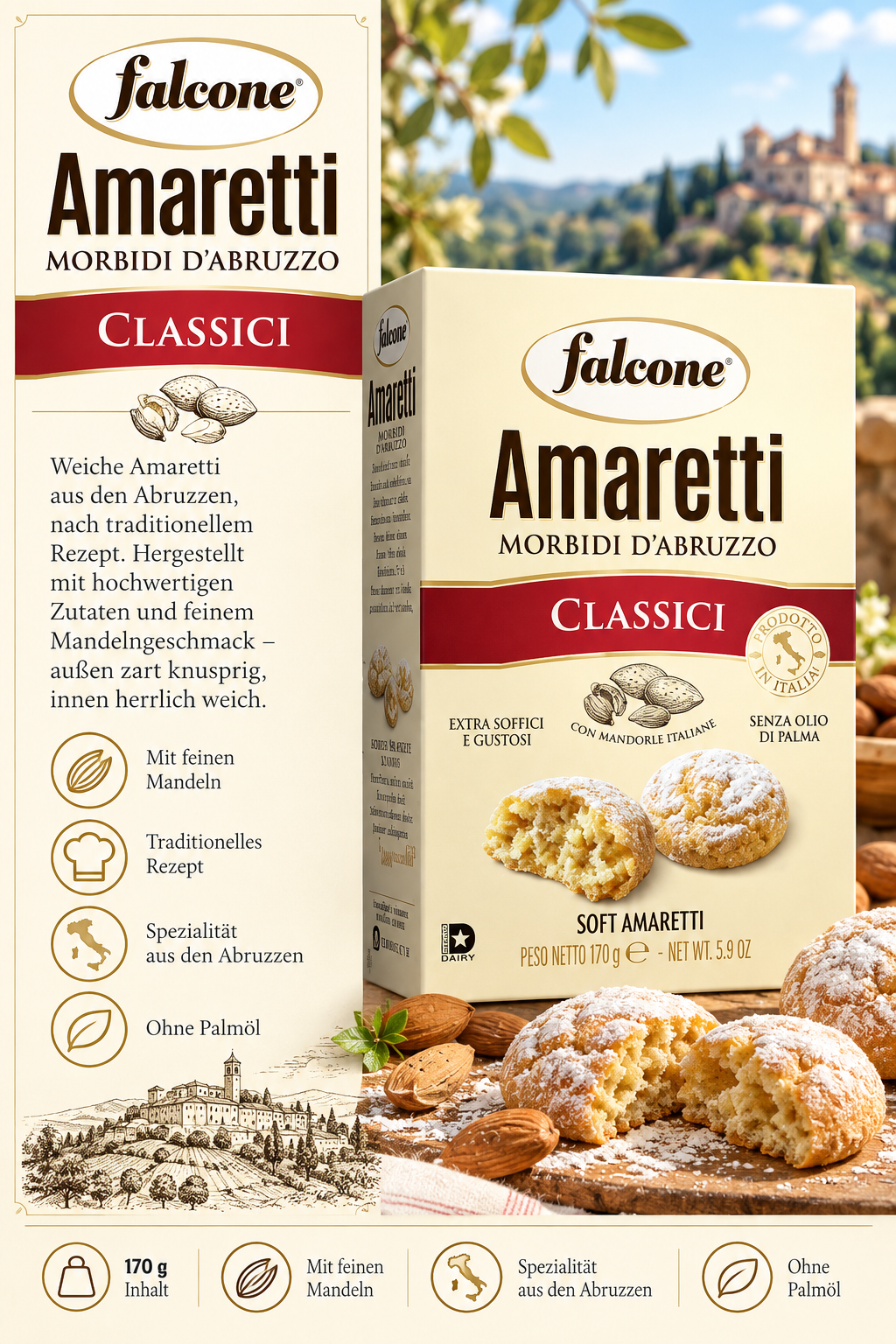 Amaretti, Amaretti Classic, Morbidi d Abruzzo, Mandeln, Ohne Palmöl