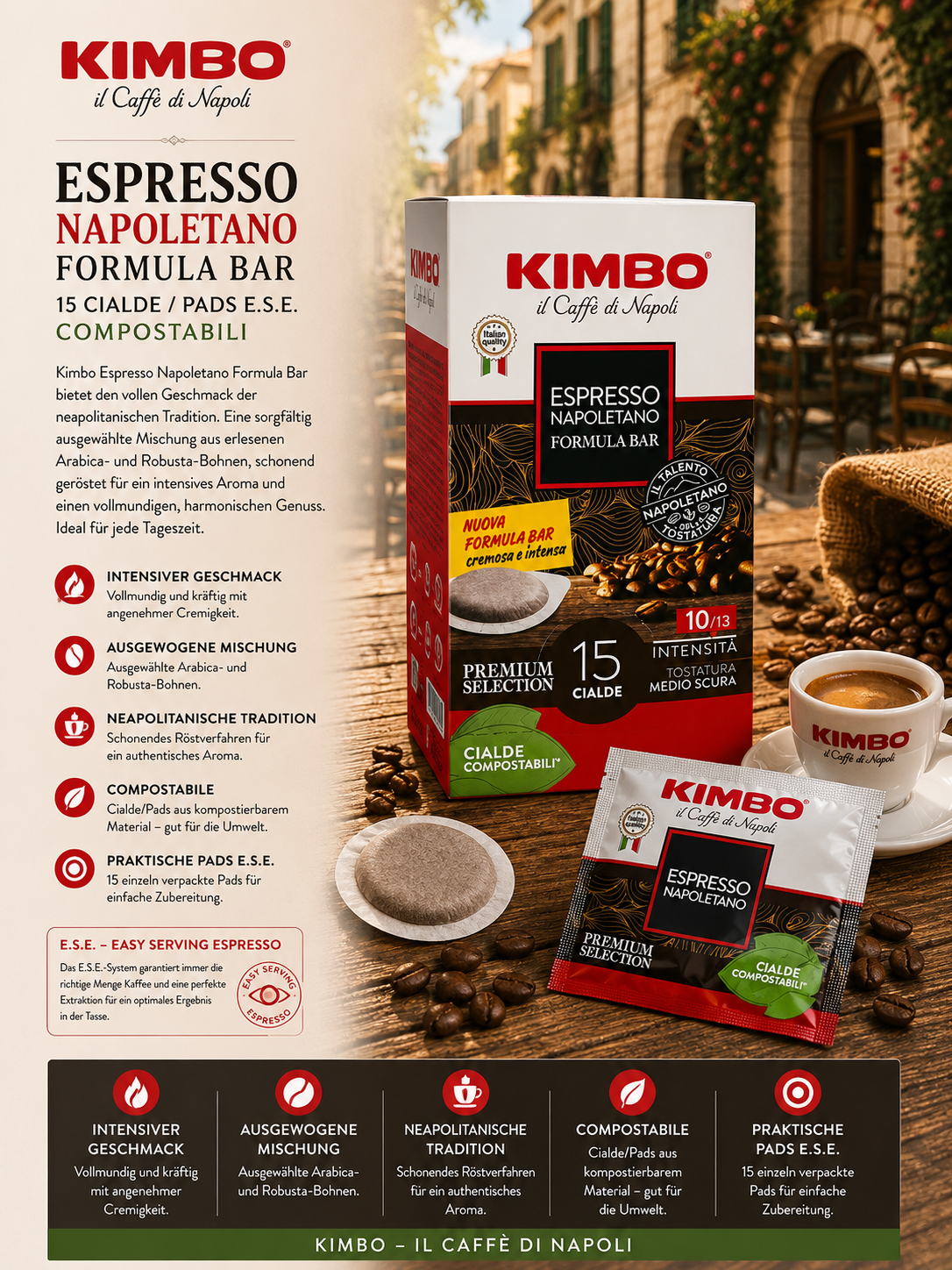 Espresso, Napolitano, Formelbar, Kaffeebohnen, Pads