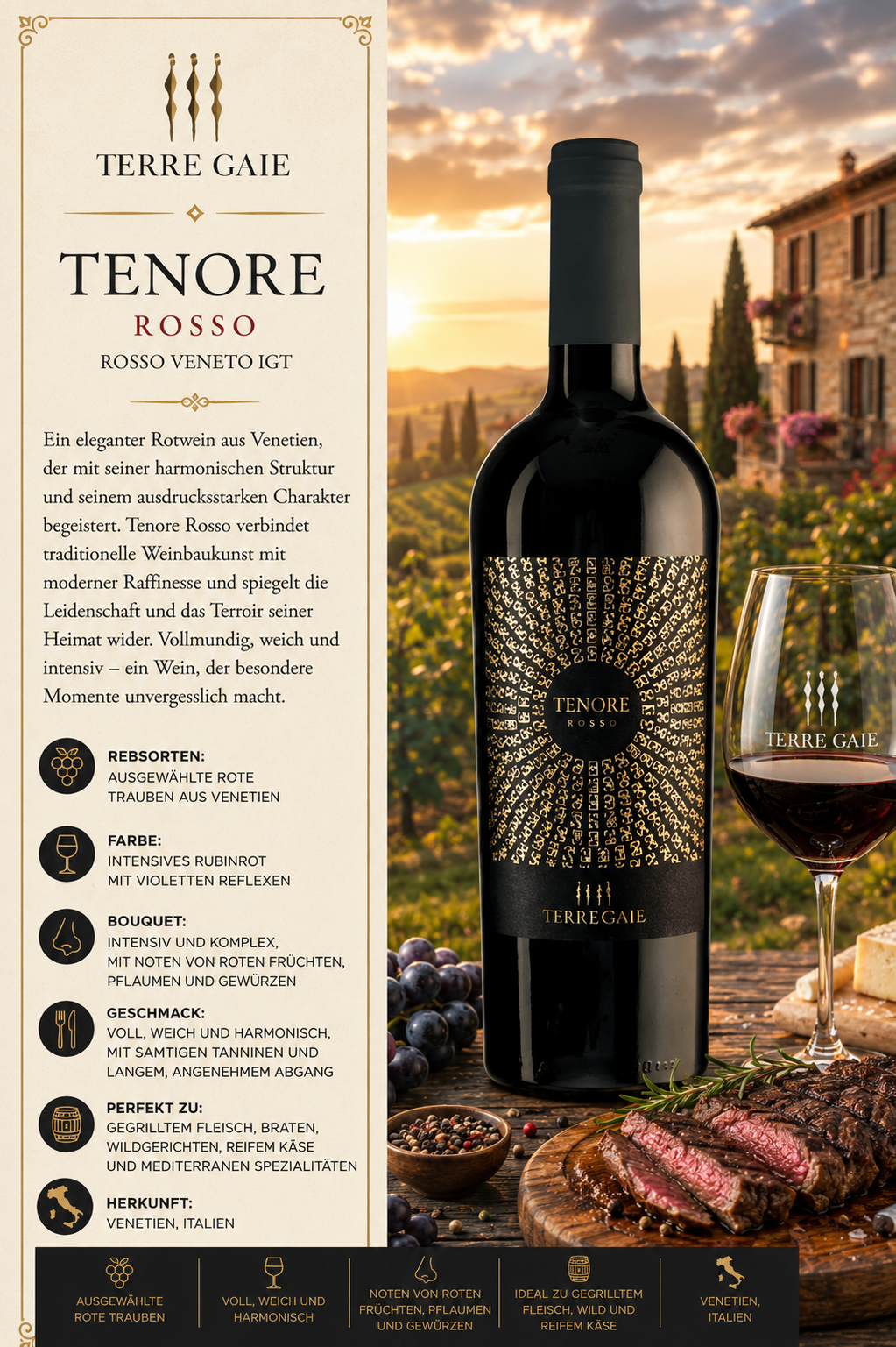 Rotwein, Rosso, Weinflasche, Vinitage, TerreGaie