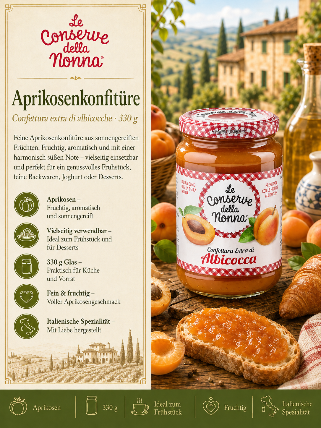 Aprikosenkonfitüre, Konfitüre, Glas, Aprikose, Italienische Spezialität