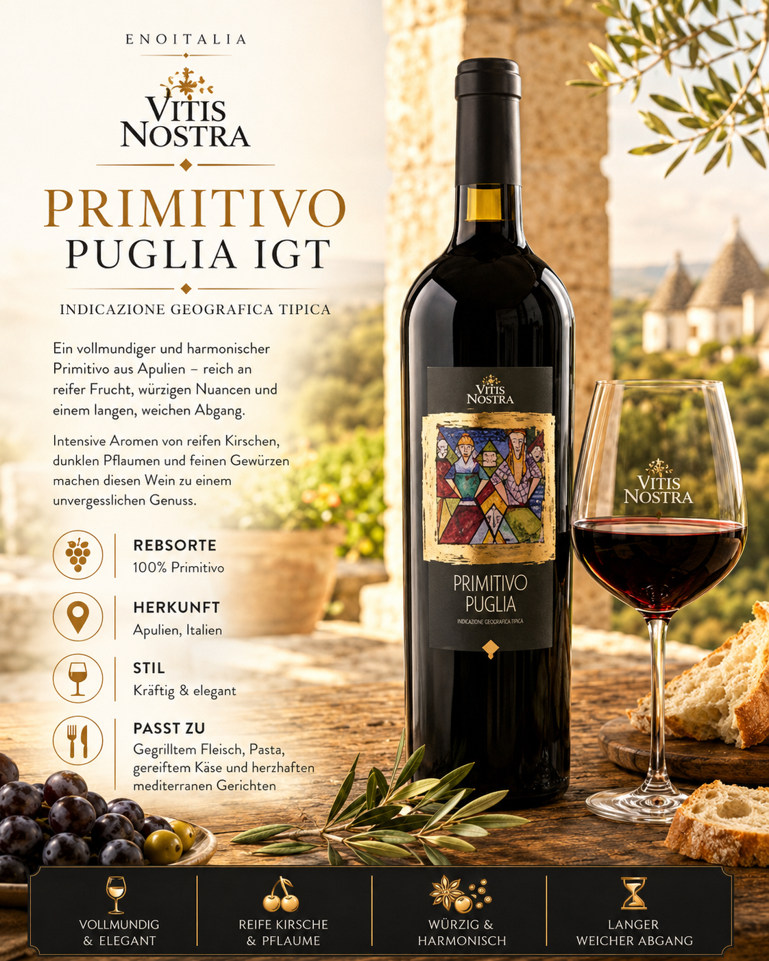 Primitivo, Puglia, Wein, Rotwein, Flasche