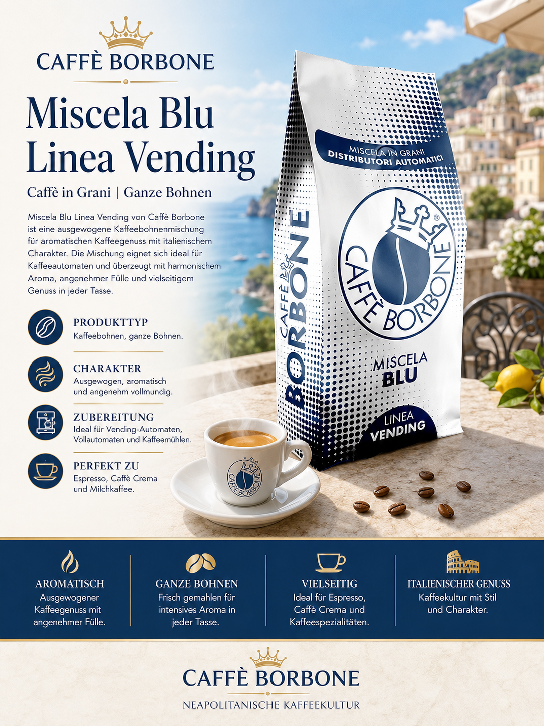 Kaffee, Bohne, Mischung, Miscel Blau, Linea Vending