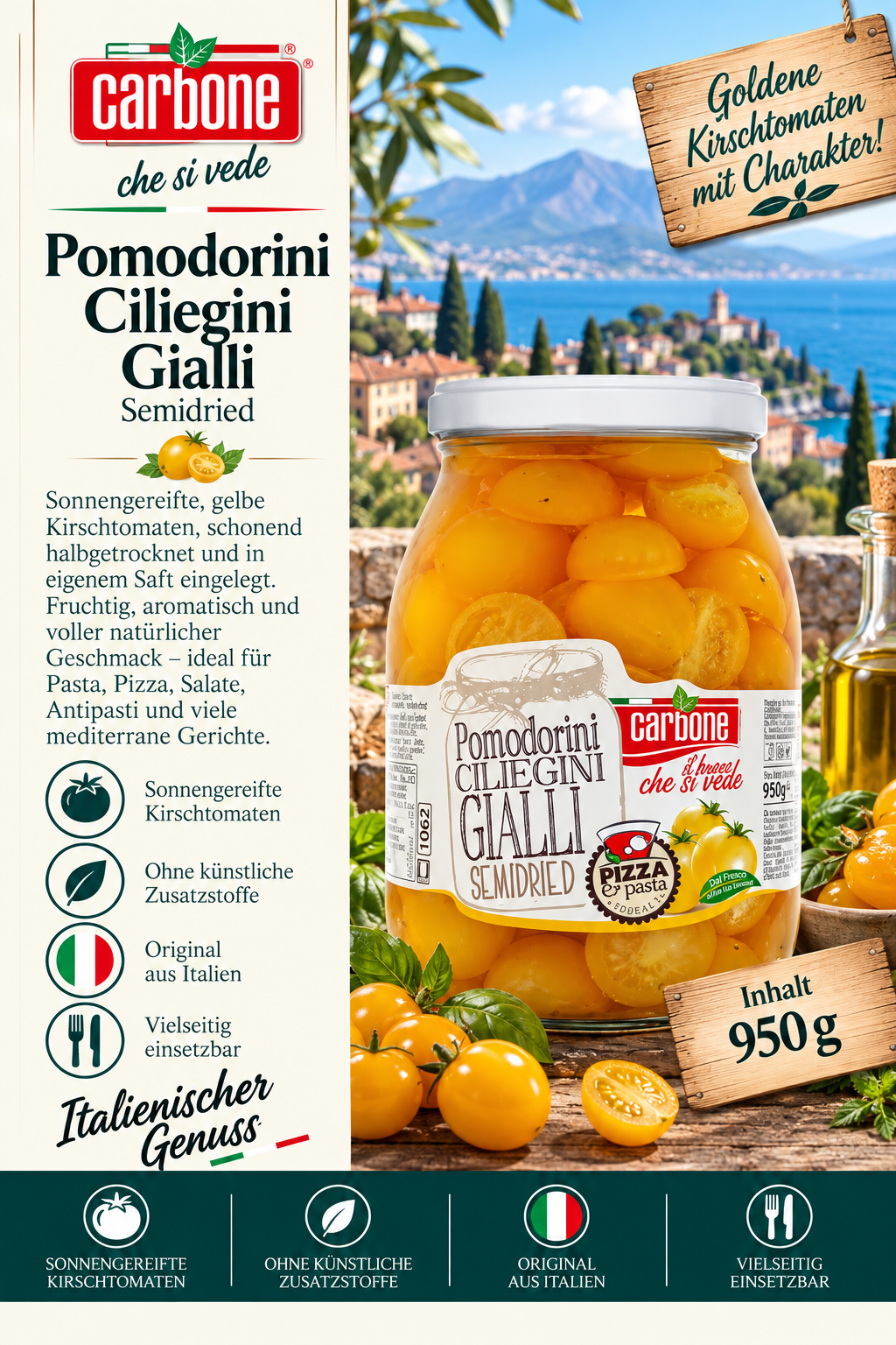Tomate, Kirschtomaten, Kirschtomaten, halbgetrocknet, Glas, Semidried