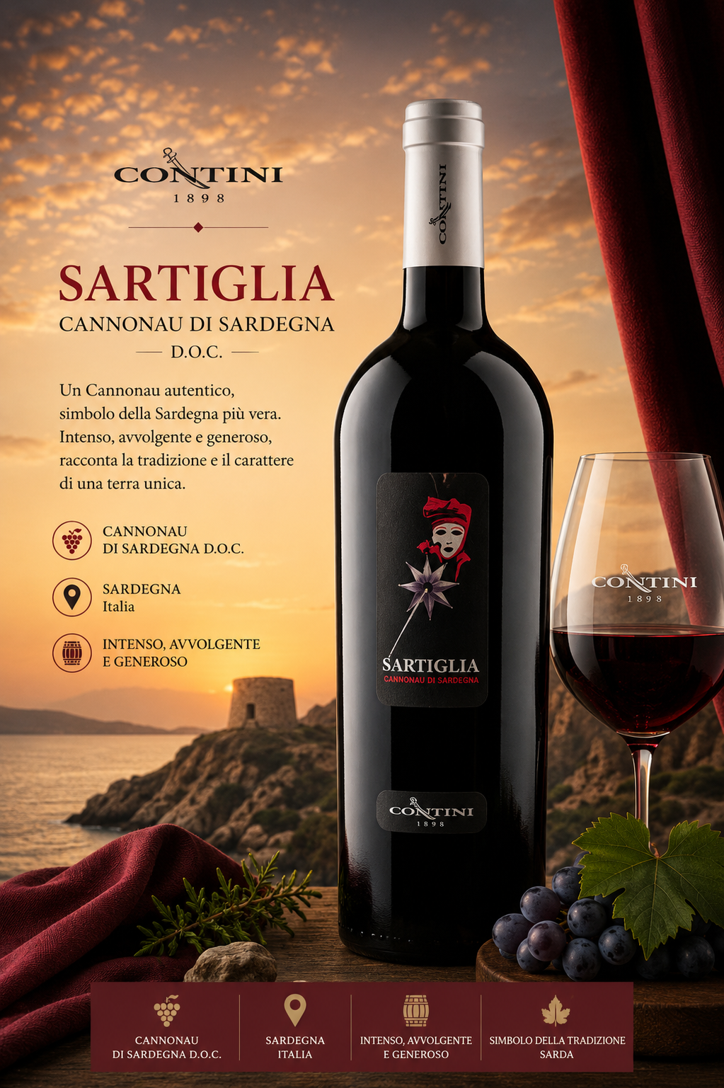 Wein, Rotwein, Sartiglia, Cannonau di Sardegna, Flasche