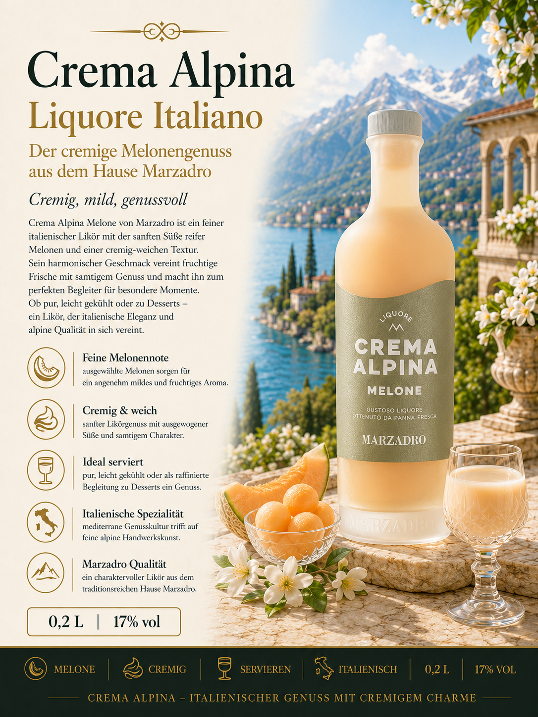 Melone, Likör, Alpina, Marzadro, Flasche