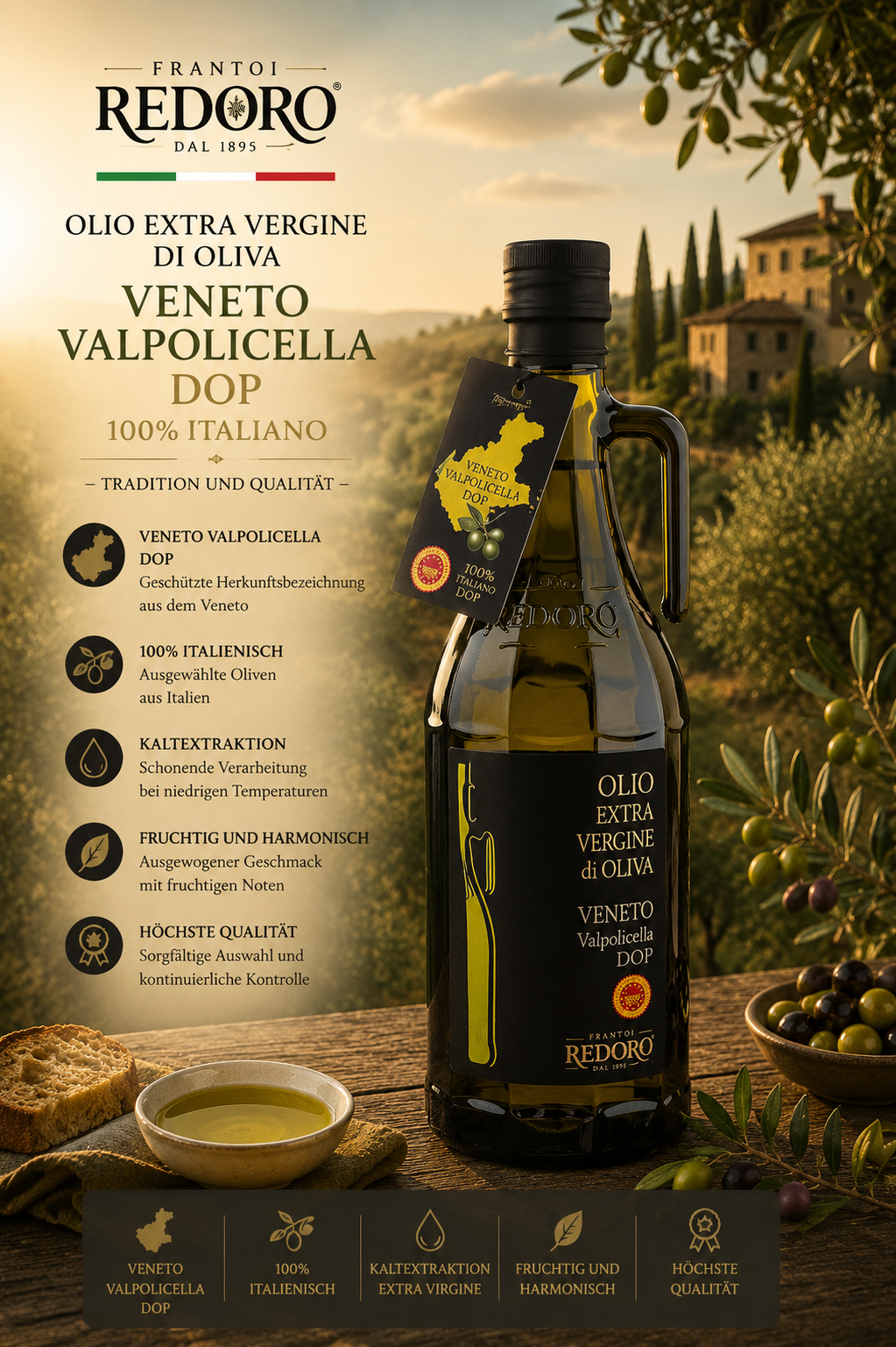 Olivenöl, Extra Vergine, DOP, Valpolicella, Flasche