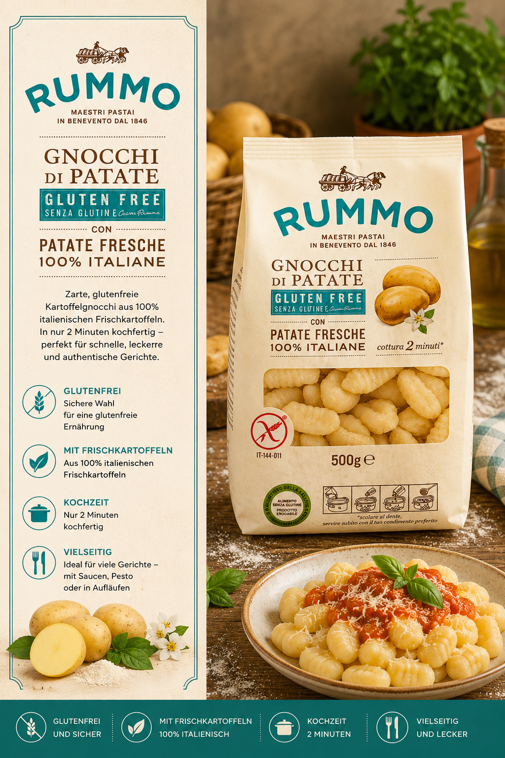 Gnocchi, Gnocchi di Patate, Gluten Free, Kartoffelgnocchi, Italienisch