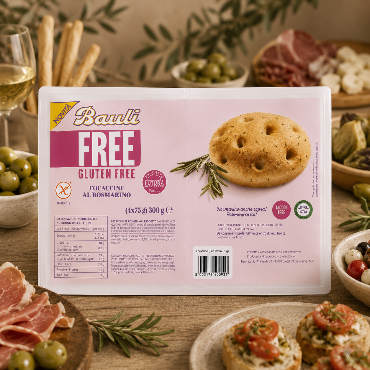 glutenfreies, Focaccine Rosmarin, Rosmarin Brotlaib, Mediterrane Vorspeise, Gericht mit Rosmarin