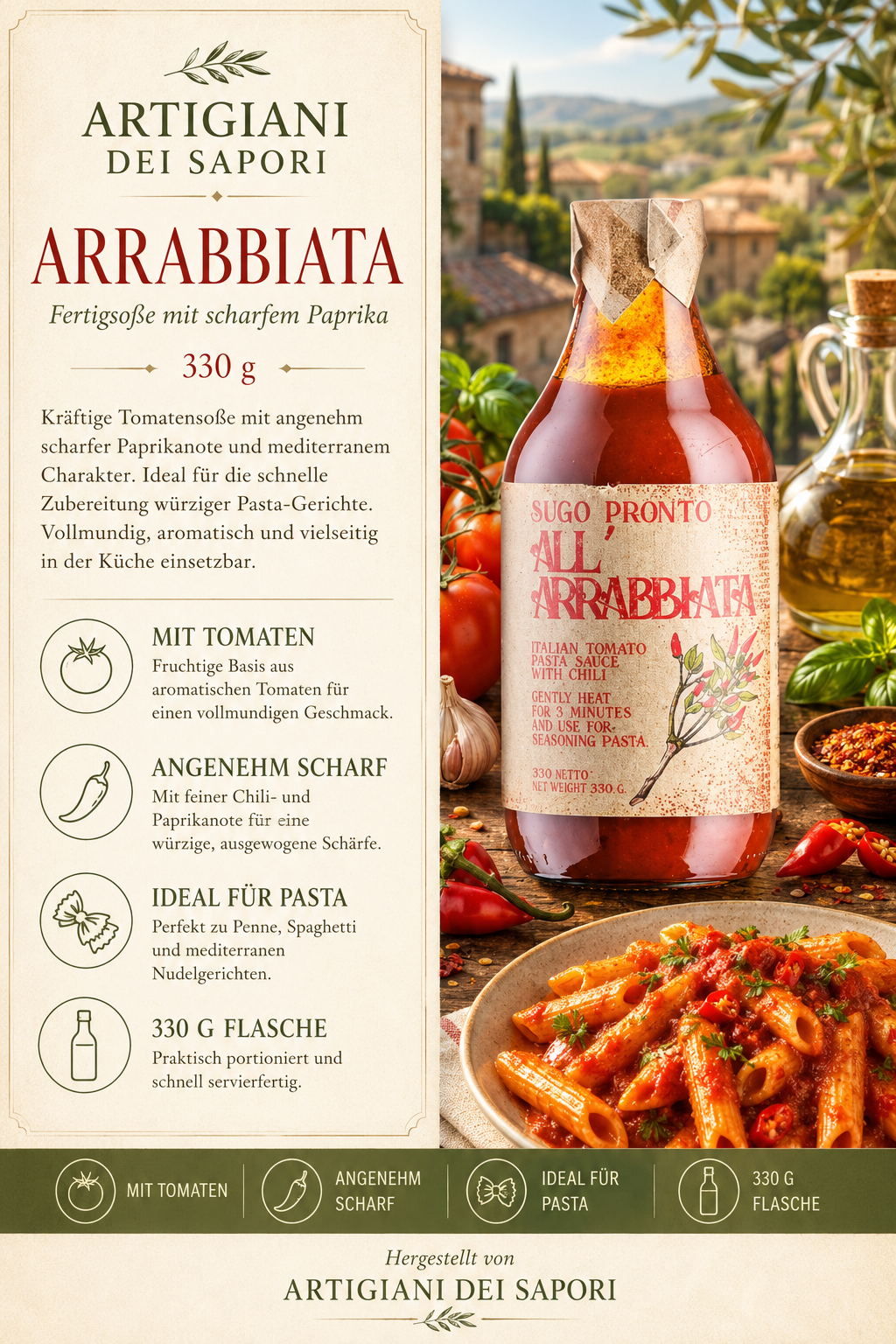 Tomatensoße, Pasta-Sauce, Paprika, Tomatenbasis, 330 g