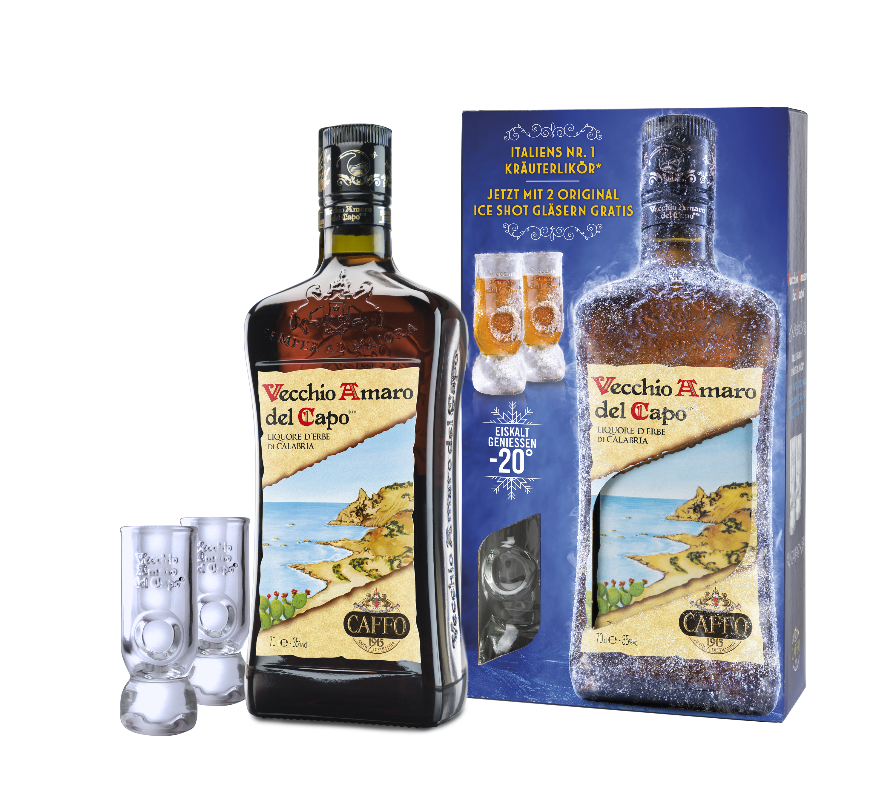 Vecchio Amaro del Capo,7l 35% mit 2 Ice Shot Gläser /Caffo