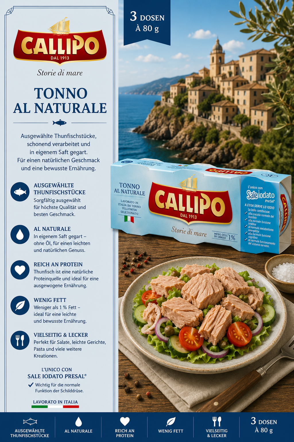 Tonno, Al Naturale, Dose, 3 Dosen, SalatBeilage