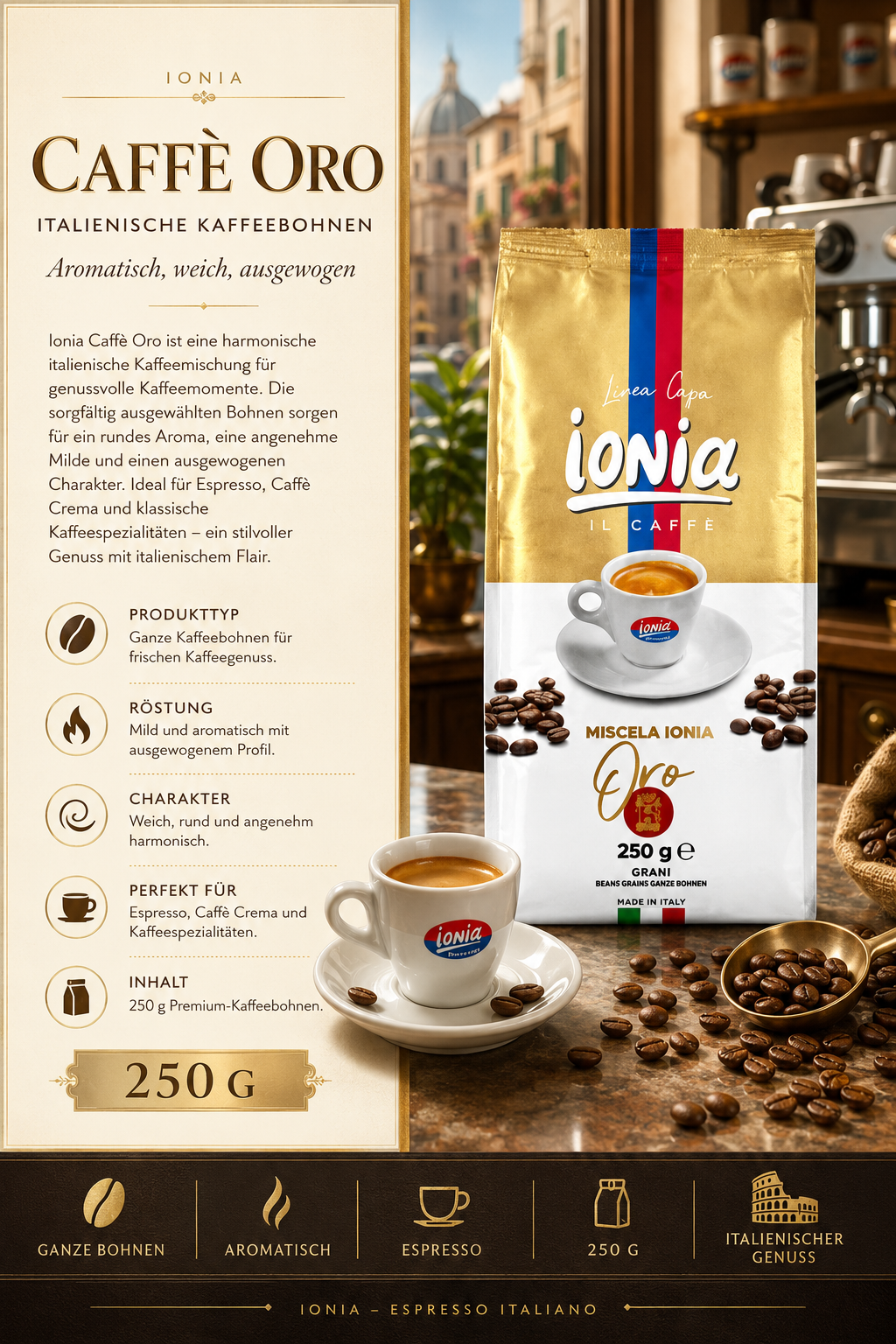 Kaffee Bohnen, Espresso Kaffe, 250 g, Gemischte Bohnen, italienische Mischung