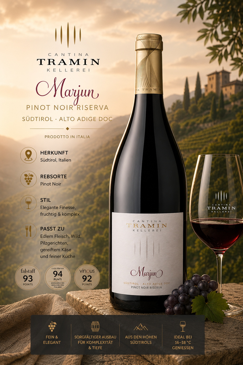 wein, pinot noir, kellerei, italien, flasche