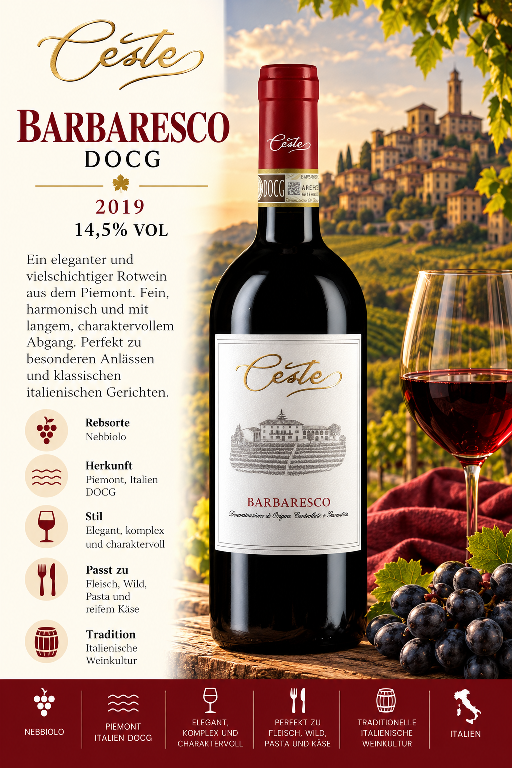 Wein, Rotwein, Nebbiolo, Italien, Barbaresco