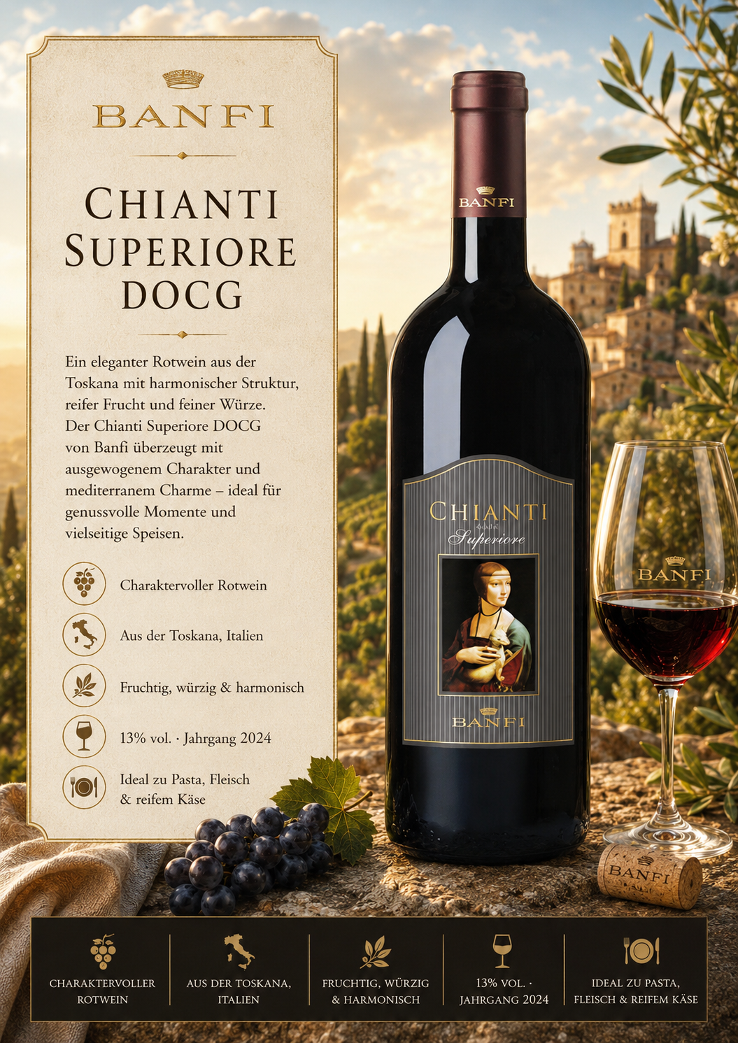 Rotwein, Chianti, Weinflasche, Korken, Weinglas