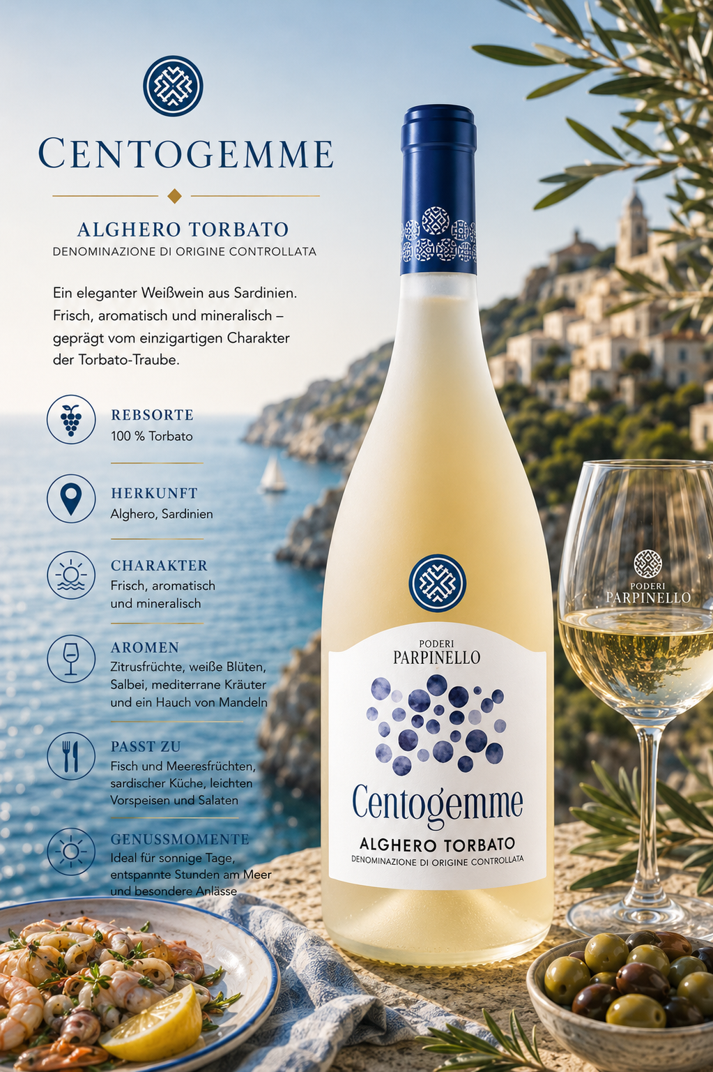 Weißwein, Alghero Torbato, Flasche, Bodensee Hintergrund?, Parpinello