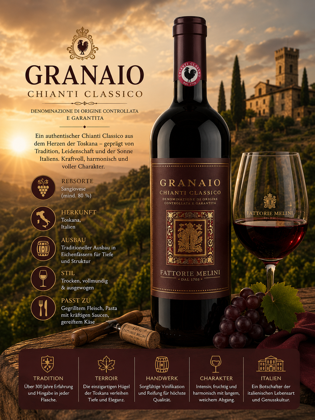 Wein, Rotwein, Chianti, Flasche, Glas