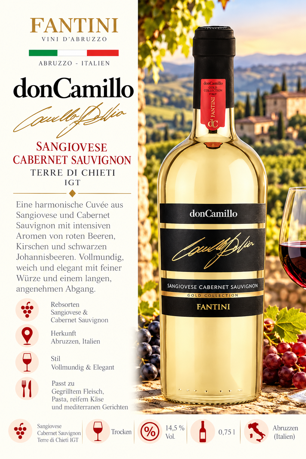 Wein, Sangiovese, Cabernet Sauvignon, Weinflasche, Gold Collection