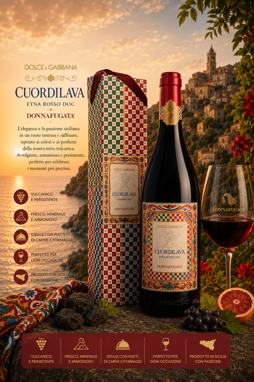 weinflasche, weinflasche Dolce & Gabbana, Cuordilava, Etna Rosso Doc, Donnafugata packaging