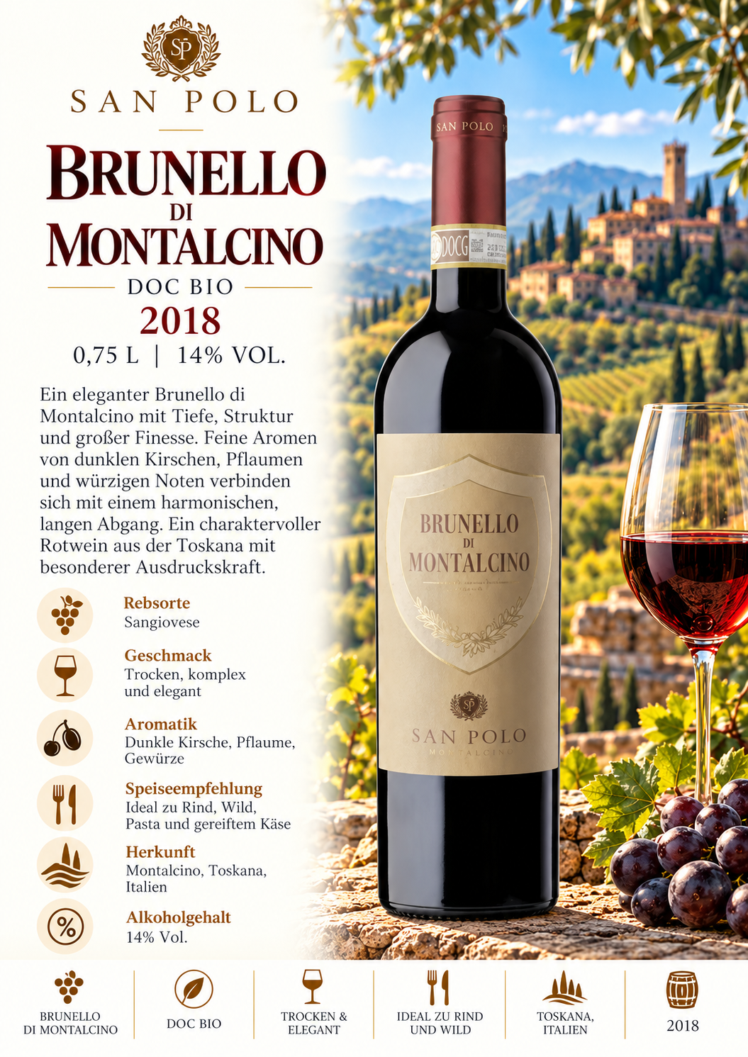 Rotwein, Brunello, Italien, 750ml, 14% VOL