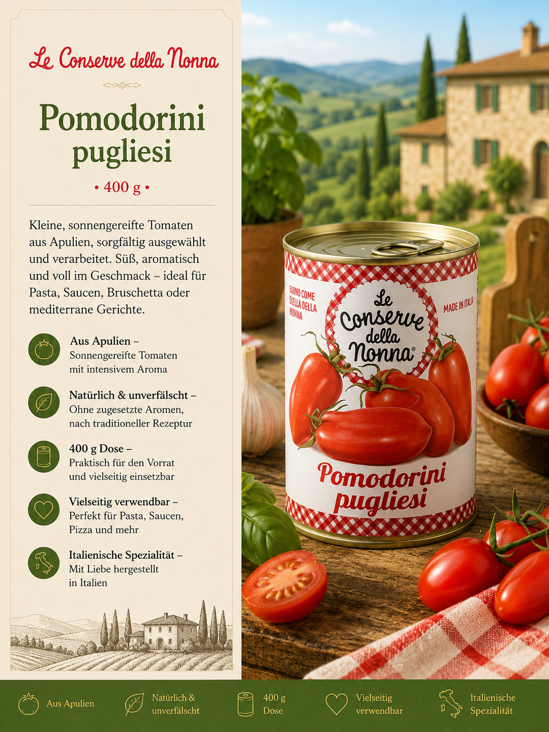 Tomatenkonserve, Tomatendose, Pomidore, Pugliesi, italienische Spezialität