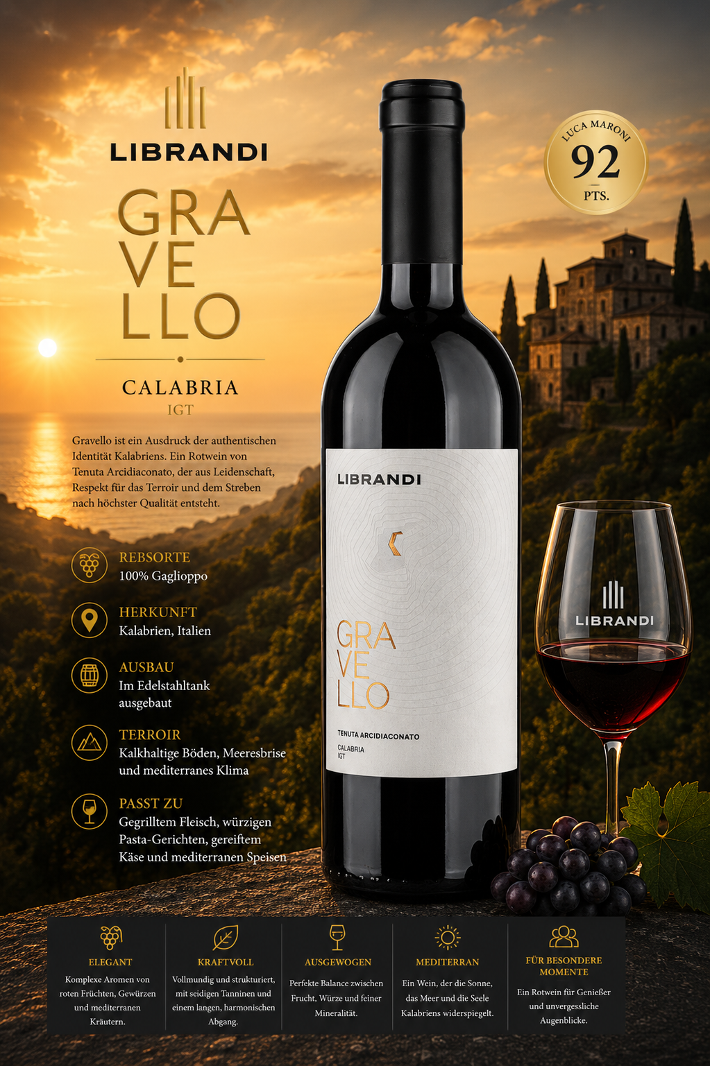 Wein, Rotwein, Calabria, Gravello, Weinflasche