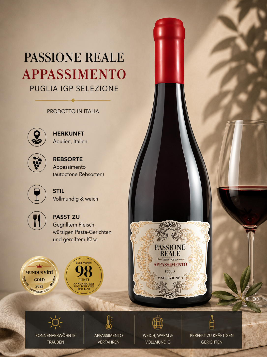 Wein, Rotwein, Flasche, Etikett, Italienisch