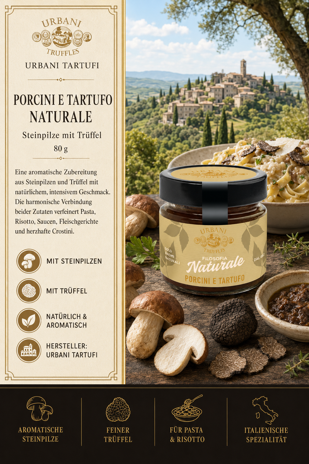 Steinpilze, Trüffel, Nudeln, Pasta, Glasglasur