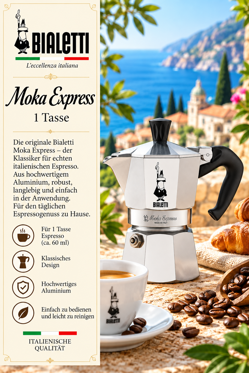 Espresso-Moka, Aluminium, Moka Express, Kaffeemaschine, Italienische Qualität
