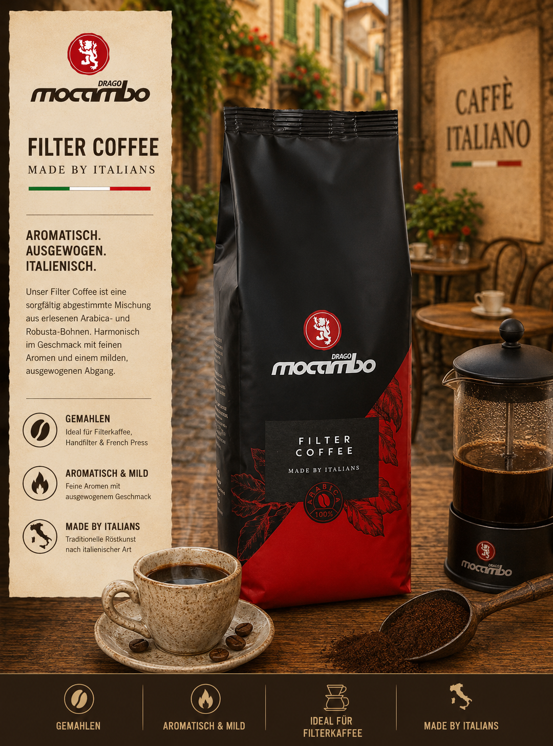 Kaffee, Filterkaffee, Mokka, Italienische Röstung, Kaffeebohnen