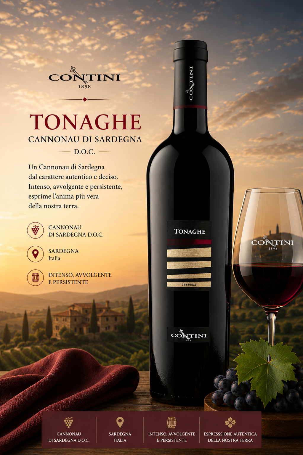 weinflasche, rotwein, tonage, cannonau di sardegna, glas wein