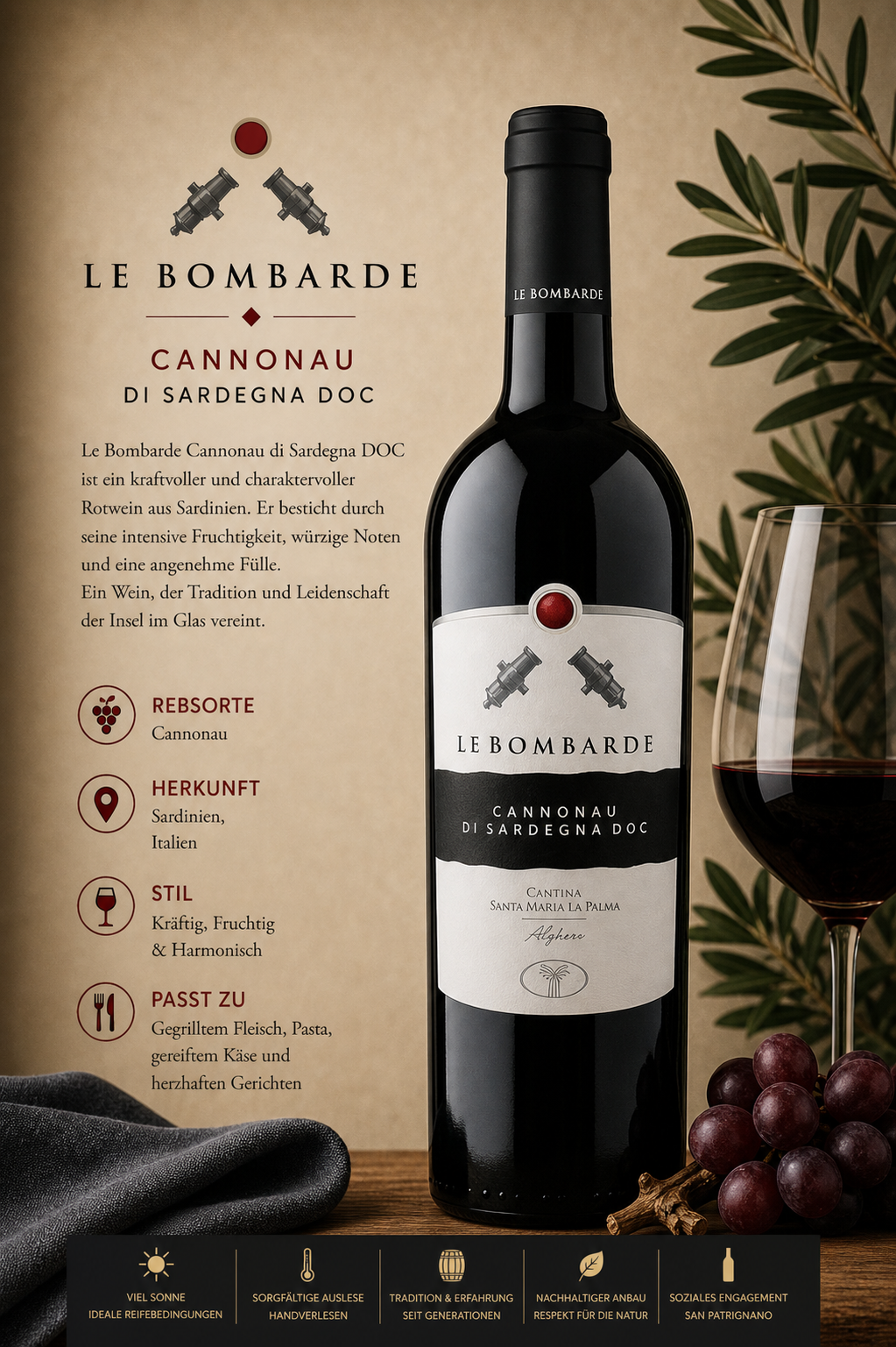 Rotwein, Barrique, Cannonau, Italien, Flasche