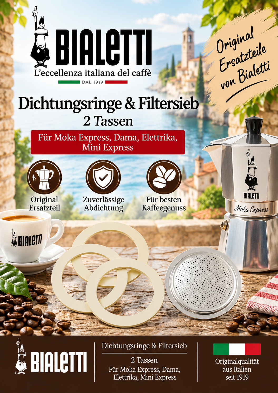 DichtungsgRinge, Filtersieb, Moka Express, Kaffeefläche, Metallring