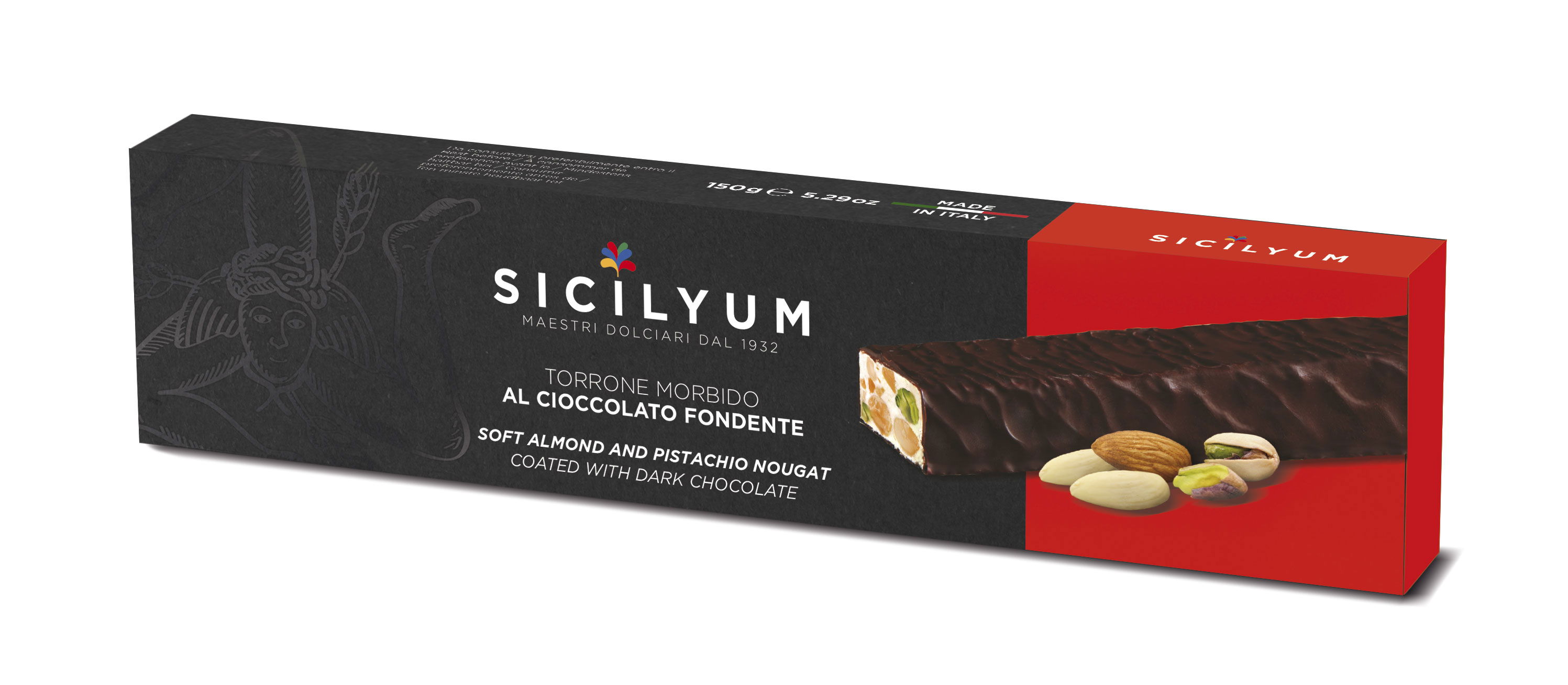Nougat Torrone morbido mit sizilianischen Mandeln und Zartbitterschokolade Sicilyum 150g/Dais