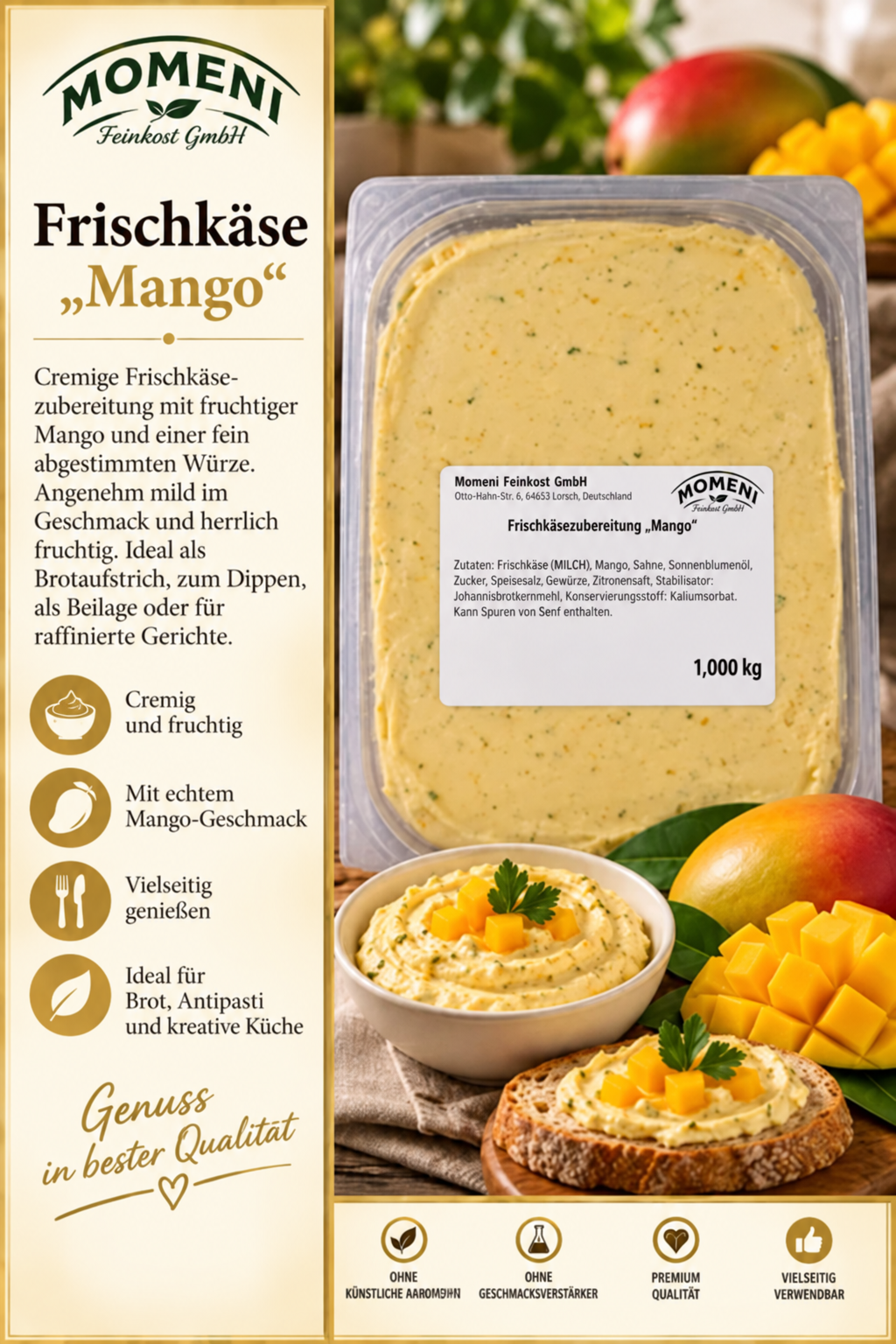 Frischkäse, Mango, Creme, Mango-Geschmack, Brat-/Aufstrich