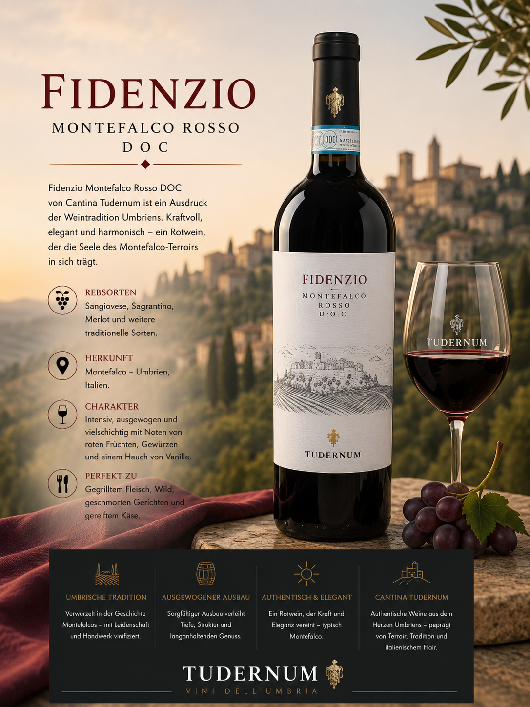 Weinflasche, Rotwein, Montefalco Rosso, DOC, TUDERNM