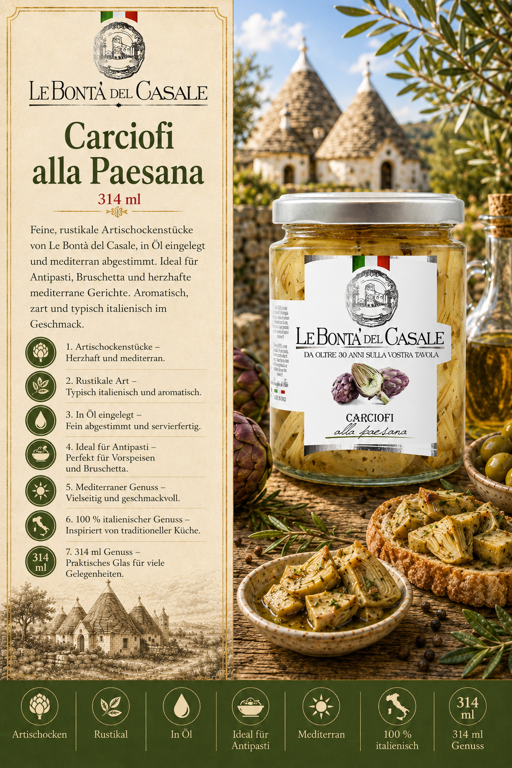 Konserven, Artischockenstücke, Rustikale Dose, Olivenöl-Paar, Italienische Küche
