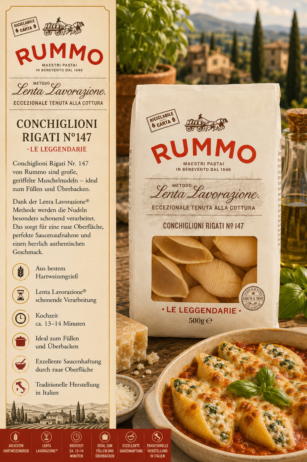 Pasta, Conchiglioni, Rummo, Pasta-Verpackung, Nudeln